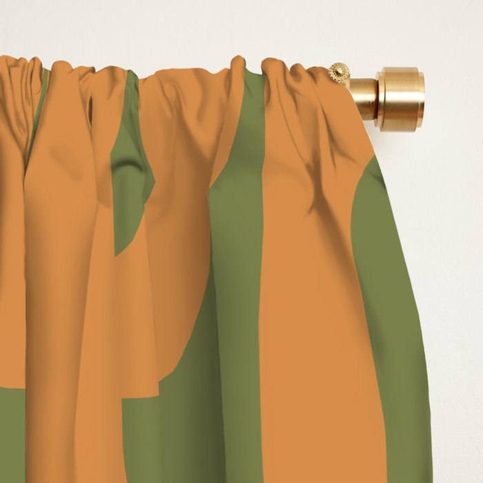 Mid Century Modern Loop Pattern in Retro Cantaloupe Orange and Olive Green Window Curtain Gallery Image 2