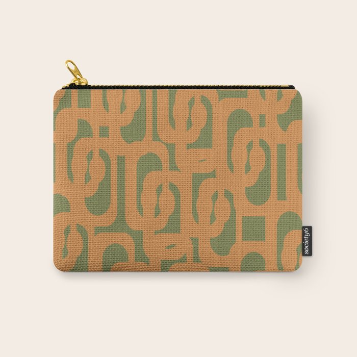 Mid Century Modern Loop Pattern in Retro Cantaloupe Orange and Olive Green Carry All Pouch Gallery Image 1
