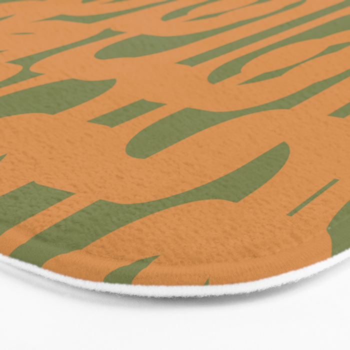Mid Century Modern Loop Pattern in Retro Cantaloupe Orange and Olive Green Bath Mat Gallery Image 3