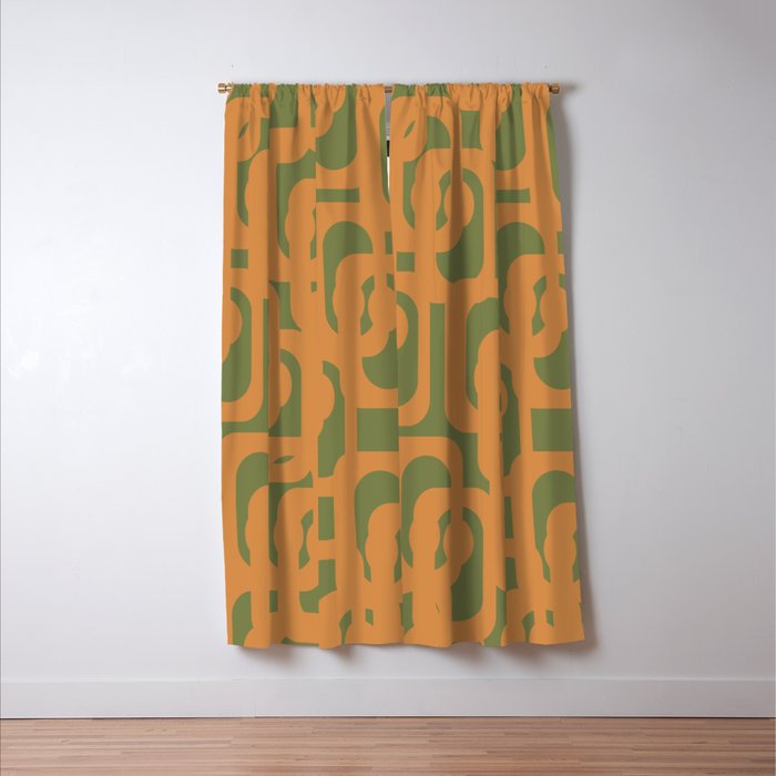 Mid Century Modern Loop Pattern in Retro Cantaloupe Orange and Olive Green Window Curtain Gallery Image 3