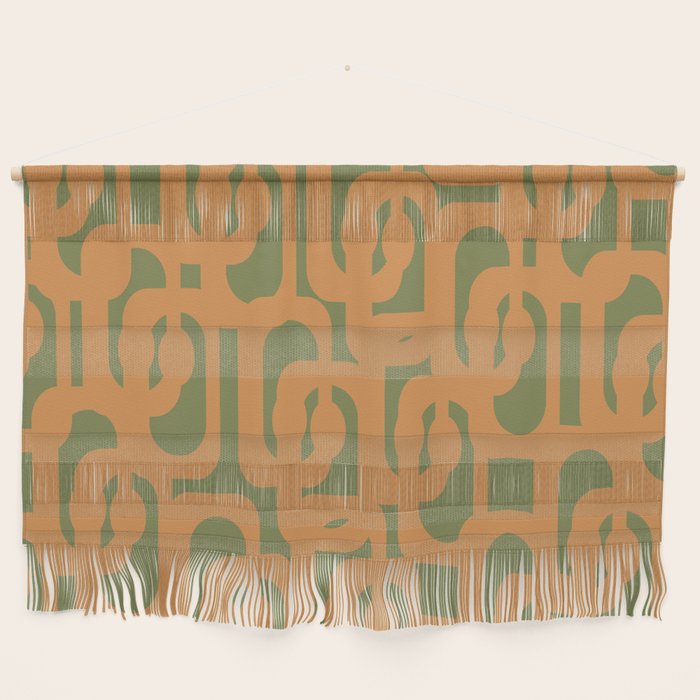 Mid Century Modern Loop Pattern in Retro Cantaloupe Orange and Olive Green Wall Hanging Gallery Image 1