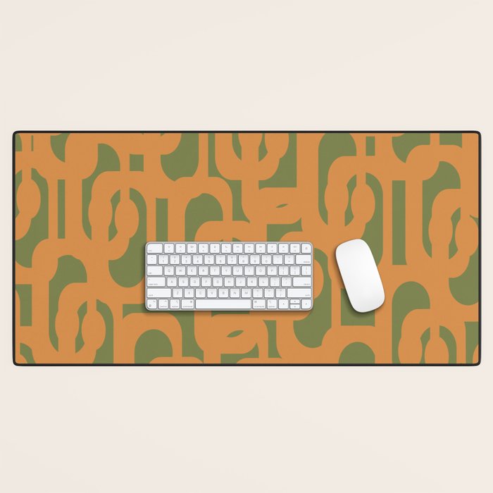 Mid Century Modern Loop Pattern in Retro Cantaloupe Orange and Olive Green Desk Mat Gallery Image 1