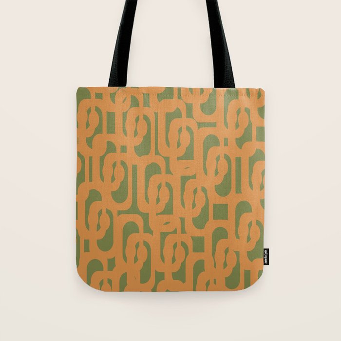 Mid Century Modern Loop Pattern in Retro Cantaloupe Orange and Olive Green Tote Bag Gallery Image 1