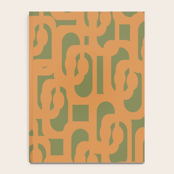 Mid Century Modern Loop Pattern in Retro Cantaloupe Orange and Olive Green Notebook Gallery Image 4