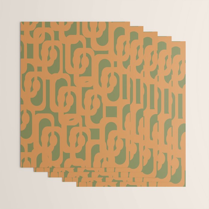 Mid Century Modern Loop Pattern in Retro Cantaloupe Orange and Olive Green Wrapping Paper Gallery Image 3