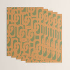 Mid Century Modern Loop Pattern in Retro Cantaloupe Orange and Olive Green Wrapping Paper Gallery Image 3
