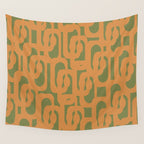 Mid Century Modern Loop Pattern in Retro Cantaloupe Orange and Olive Green Wall Tapestry Gallery Image 4