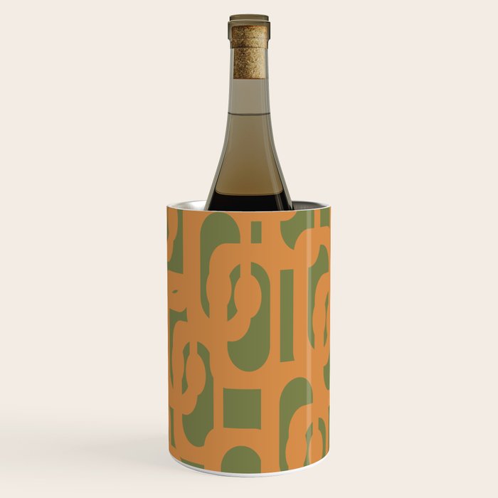 Mid Century Modern Loop Pattern in Retro Cantaloupe Orange and Olive Green Wine Chiller Gallery Image 3