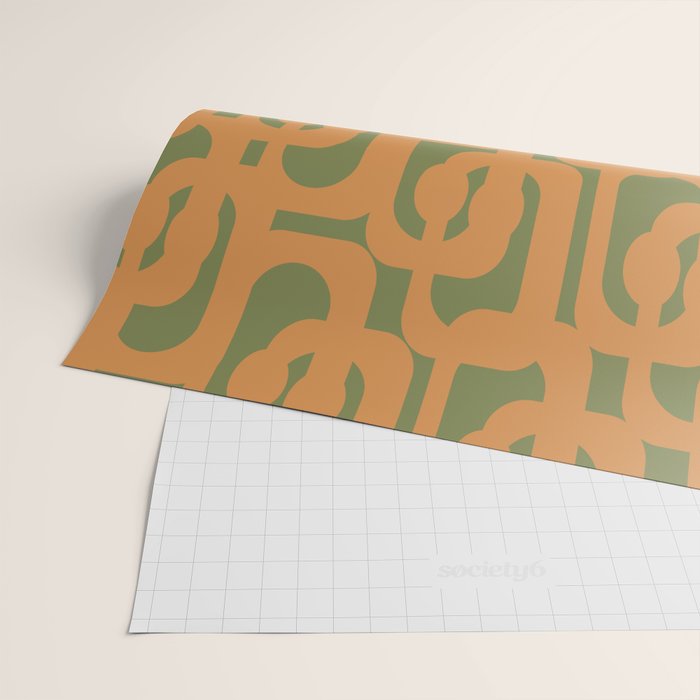 Mid Century Modern Loop Pattern in Retro Cantaloupe Orange and Olive Green Wrapping Paper Gallery Image 2