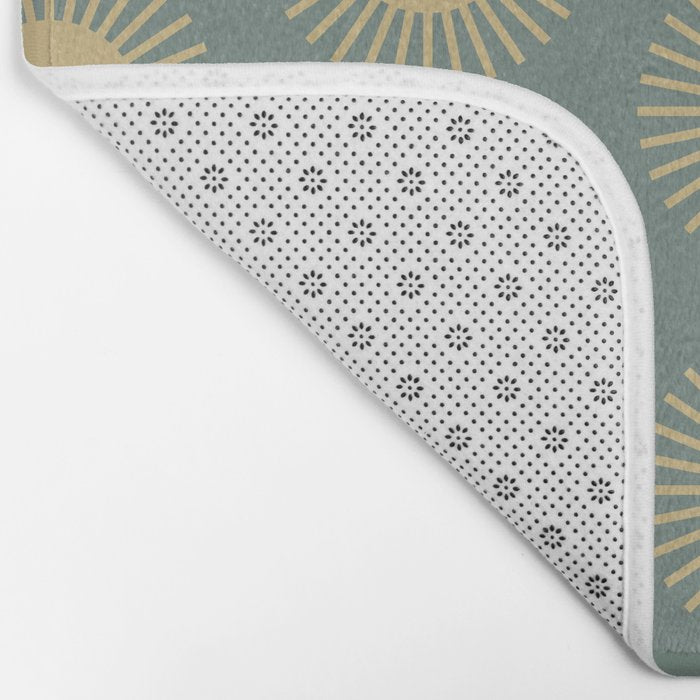 Boho Summer Sun Pattern XVI Neutral Earthy Sage Yellow Bath Mat Gallery Image 2