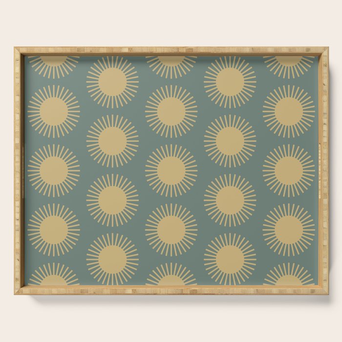 Boho Summer Sun Pattern XVI Neutral Earthy Sage Yellow Serving Tray Gallery Image 1