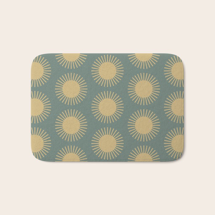 Boho Summer Sun Pattern XVI Neutral Earthy Sage Yellow Bath Mat Gallery Image 1