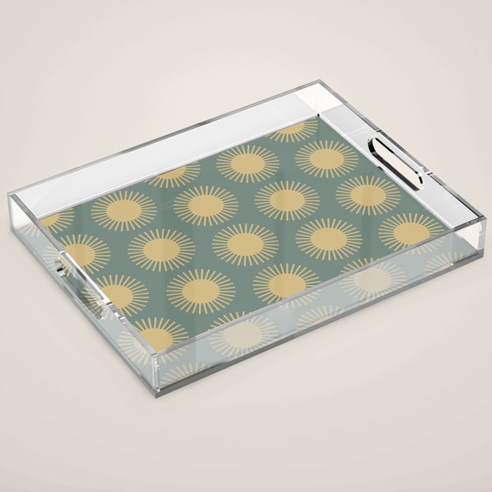 Boho Summer Sun Pattern XVI Neutral Earthy Sage Yellow Acrylic Tray Gallery Image 1