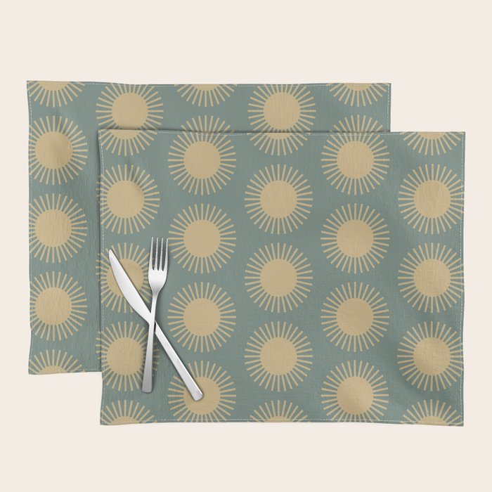 Boho Summer Sun Pattern XVI Neutral Earthy Sage Yellow Placemat Gallery Image 1