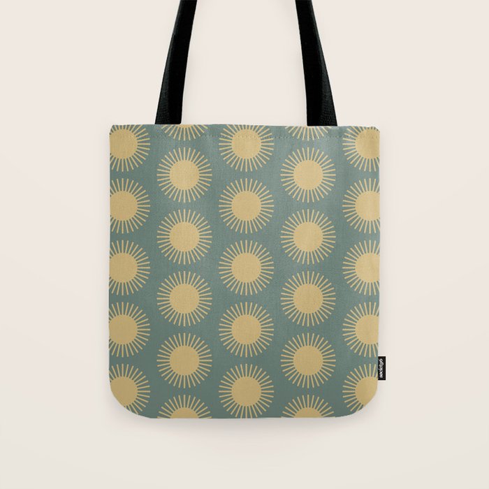 Boho Summer Sun Pattern XVI Neutral Earthy Sage Yellow Tote Bag Gallery Image 1