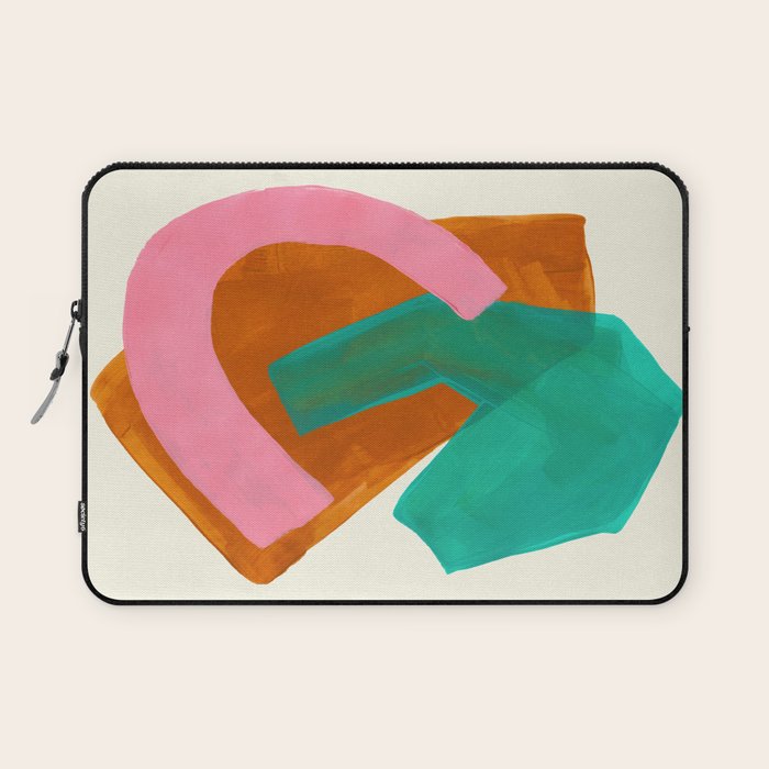 Ochre Pink Marine Green Fun Colorful Mid Century Modern Abstract Painting Shapes Pattern Laptop Sleeve Gallery Image 1