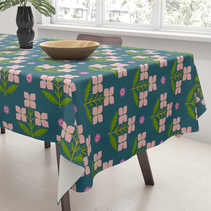 Retro Pink Floral Bunches - Green Pattern Tablecloth Gallery Image 3