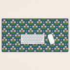 Retro Pink Floral Bunches - Green Pattern Desk Mat Gallery Image 1