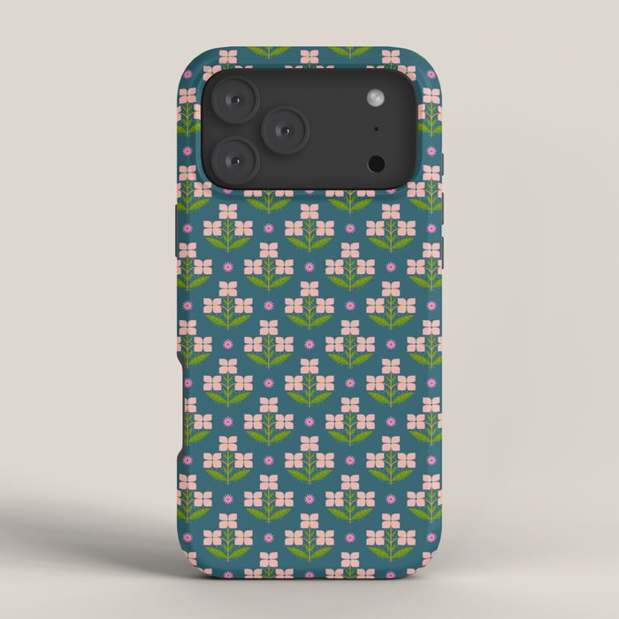 Retro Pink Floral Bunches - Green Pattern iPhone Case Gallery Image 4