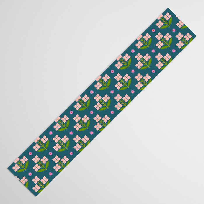 Retro Pink Floral Bunches - Green Pattern Table Runner Gallery Image 3