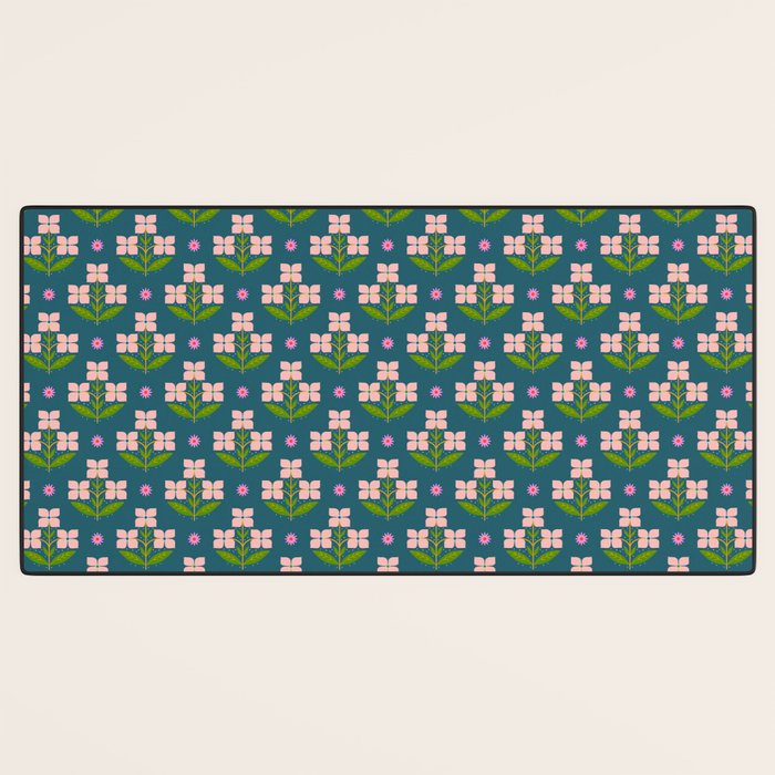 Retro Pink Floral Bunches - Green Pattern Desk Mat Gallery Image 3