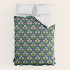 Retro Pink Floral Bunches - Green Pattern Duvet Cover Gallery Image 6