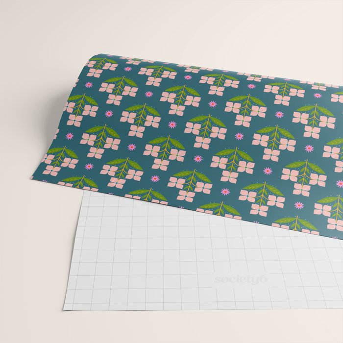 Retro Pink Floral Bunches - Green Pattern Wrapping Paper Gallery Image 2