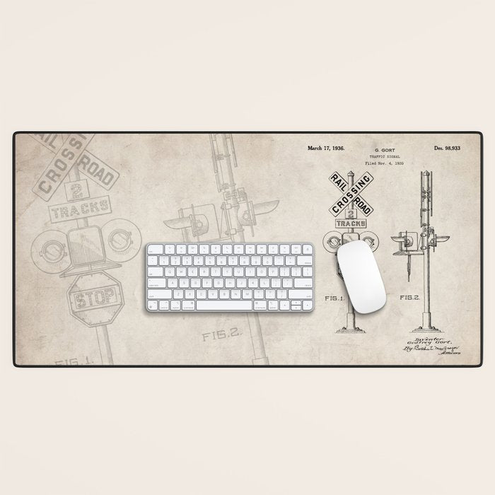 Railroad Crossing Patent - Train Crossing Art - Antique Desk Mat Gallery Image 1