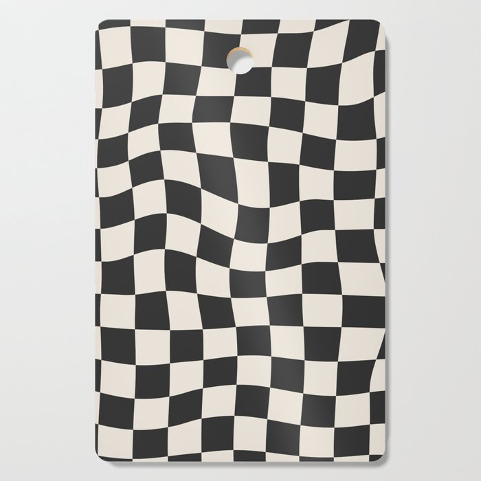 Black and White Wavy Checkered Pattern Cutting Board Gallery Image 1