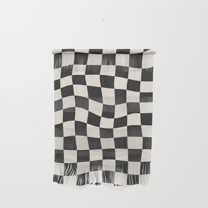 Black and White Wavy Checkered Pattern Wall Hanging Gallery Image 1