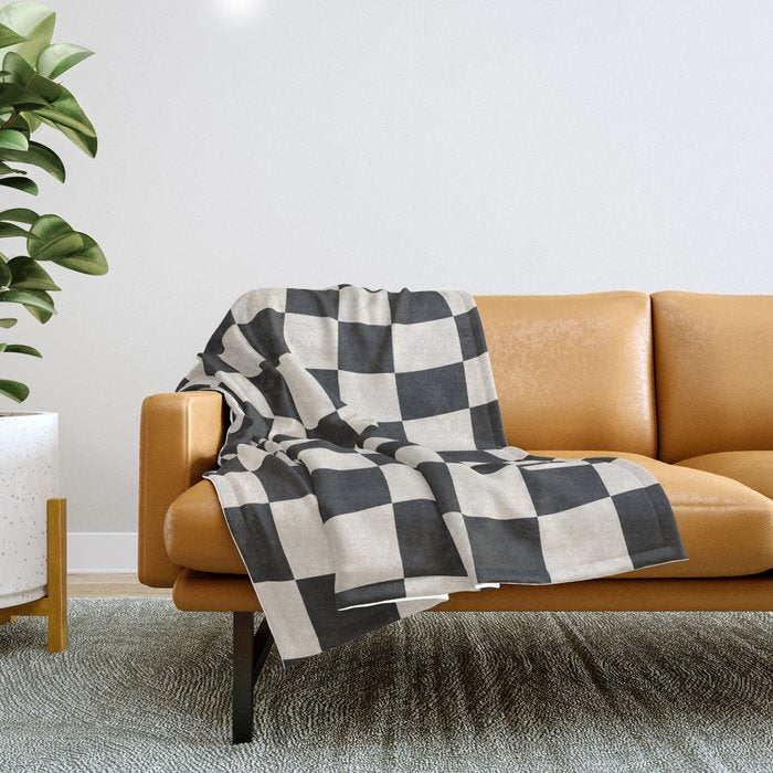 Black and White Wavy Checkered Pattern Throw Blanket Gallery Image 1