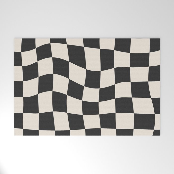 Black and White Wavy Checkered Pattern Welcome Mat Gallery Image 1