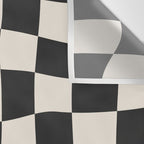 Black and White Wavy Checkered Pattern Wall Tapestry Gallery Image 3