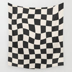 Black and White Wavy Checkered Pattern Wall Tapestry Gallery Image 4