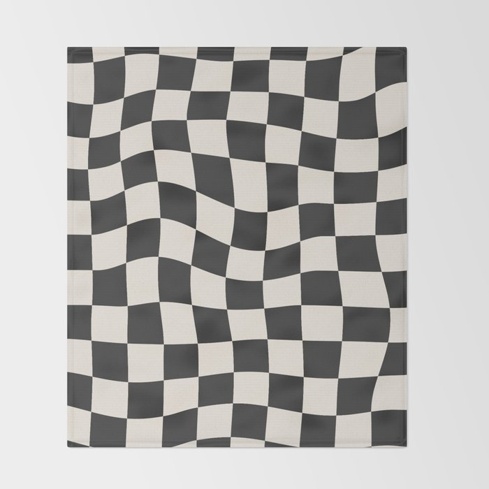 Black and White Wavy Checkered Pattern Throw Blanket Gallery Image 2