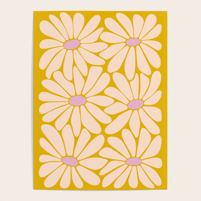 Big Daisy - Groovy Flower - Yellow, Pink and Off-white Poster Gallery Image 4