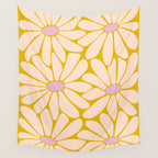 Big Daisy - Groovy Flower - Yellow, Pink and Off-white Wall Tapestry Gallery Image 4