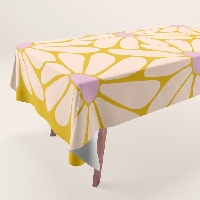 Big Daisy - Groovy Flower - Yellow, Pink and Off-white Tablecloth Gallery Image 1