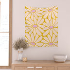 Big Daisy - Groovy Flower - Yellow, Pink and Off-white Wall Tapestry Gallery Image 2