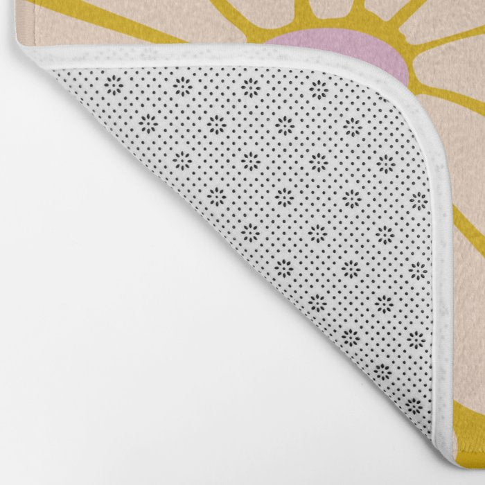 Big Daisy - Groovy Flower - Yellow, Pink and Off-white Bath Mat Gallery Image 2