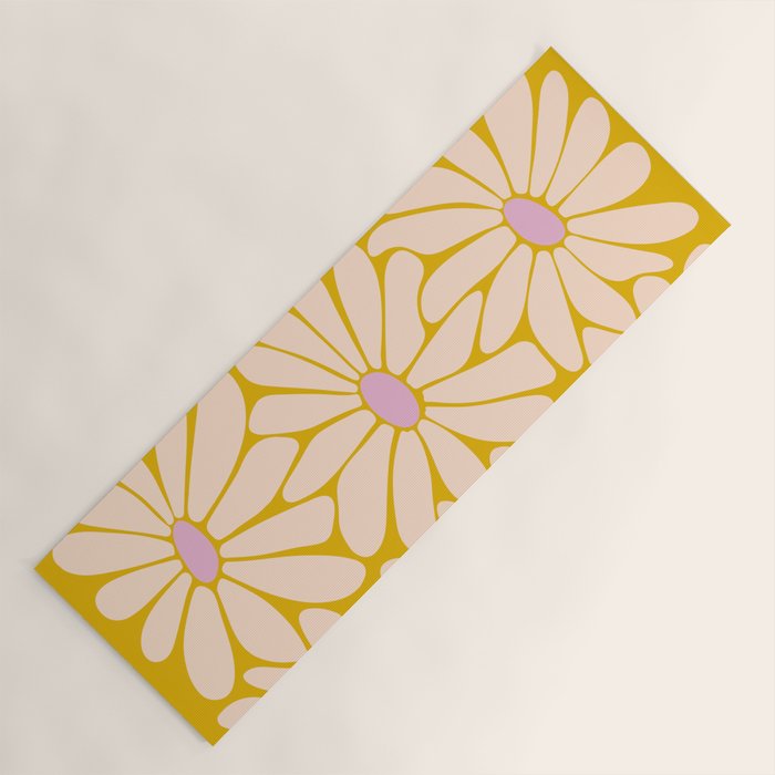 Big Daisy - Groovy Flower - Yellow, Pink and Off-white Yoga Mat Gallery Image 1