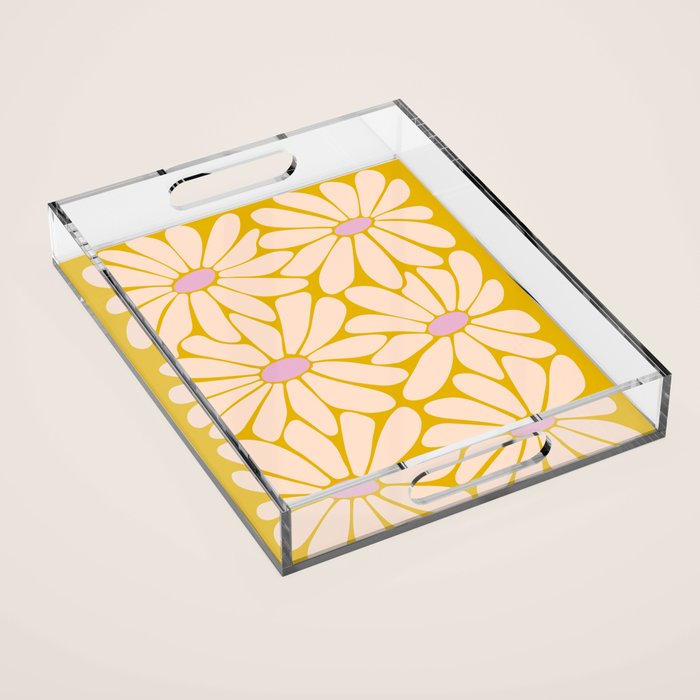 Big Daisy - Groovy Flower - Yellow, Pink and Off-white Acrylic Tray Gallery Image 1