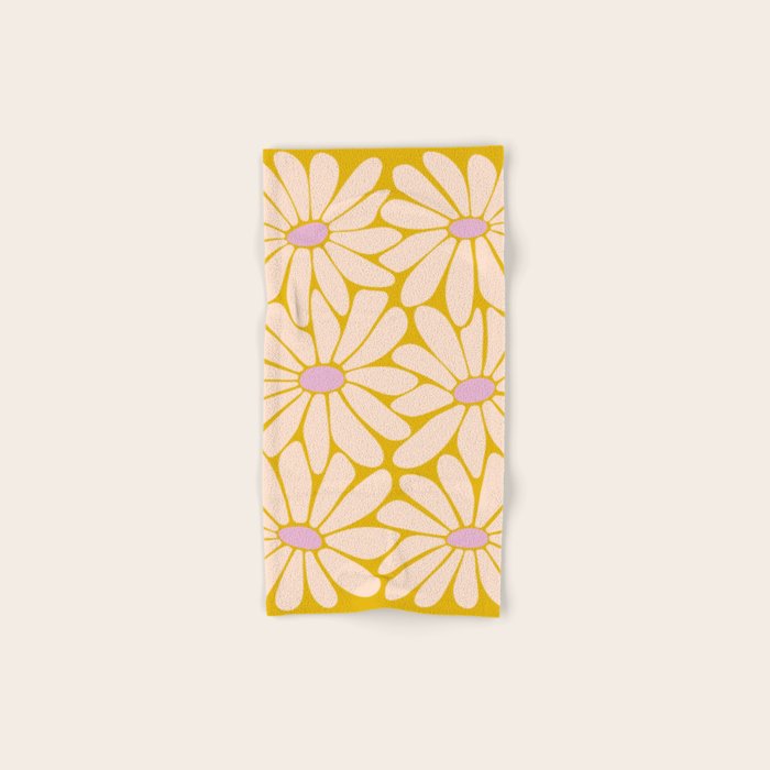 Big Daisy - Groovy Flower - Yellow, Pink and Off-white Bath Towel Gallery Image 1