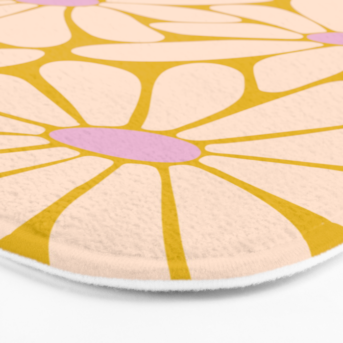 Big Daisy - Groovy Flower - Yellow, Pink and Off-white Bath Mat Gallery Image 3