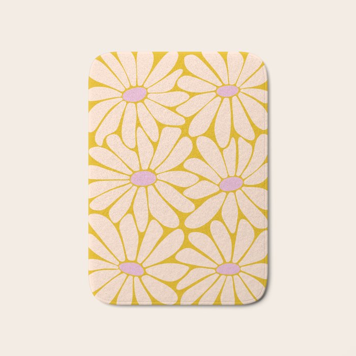 Big Daisy - Groovy Flower - Yellow, Pink and Off-white Bath Mat Gallery Image 1