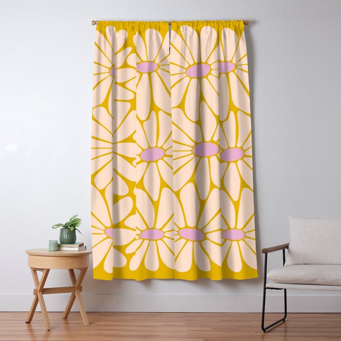 Big Daisy - Groovy Flower - Yellow, Pink and Off-white Window Curtain Gallery Image 5