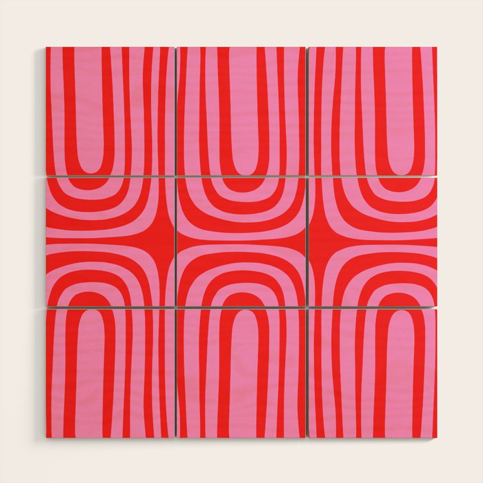Preppy Pink and Red Abstract Confaab Pattern Wood Wall Art Gallery Image 1