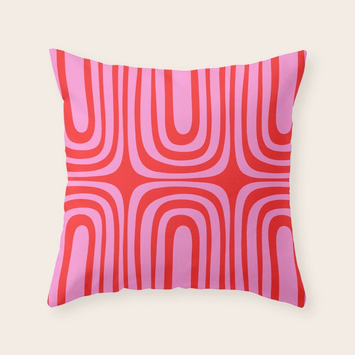 Preppy Pink and Red Abstract Confaab Pattern Throw Pillow Gallery Image 6