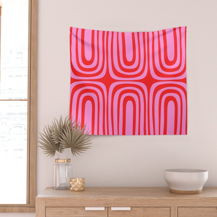 Preppy Pink and Red Abstract Confaab Pattern Wall Tapestry Gallery Image 2
