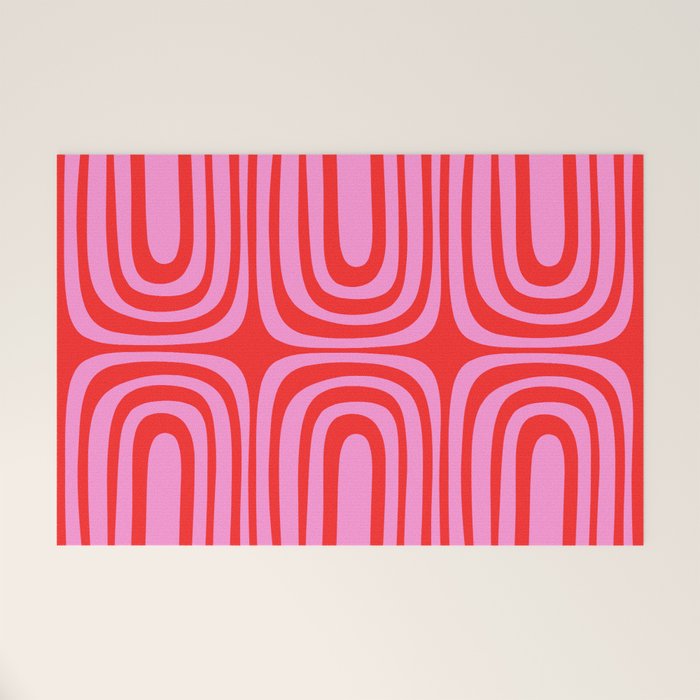 Preppy Pink and Red Abstract Confaab Pattern Welcome Mat Gallery Image 1